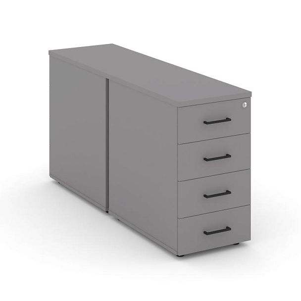 Стайл Проджект Тумба опорная/приставная SN.TOP-012 Серый Пепел/Черный Ручки 416*1432*750 - Вид 1