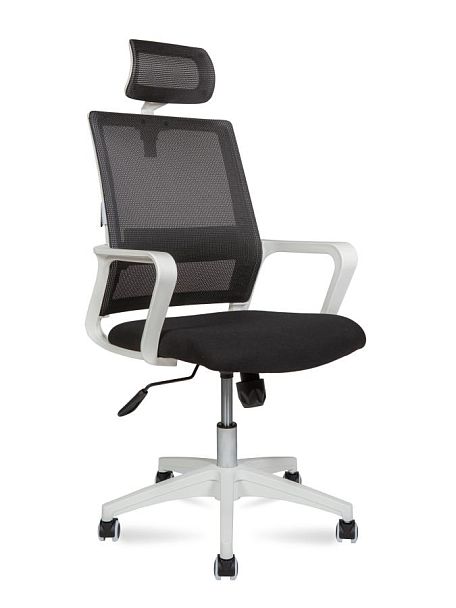 Кресло офисное / Бит / белый пластик / черная сетка / черная ткань - Вид 1