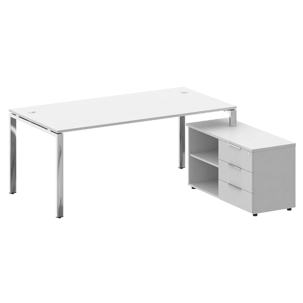 Metal System Direct Стол руковододителя с тумбой правый БГ.СРТ-5.9 (R) Белый/Нерж. сталь 1900*1720*750 - Вид 1