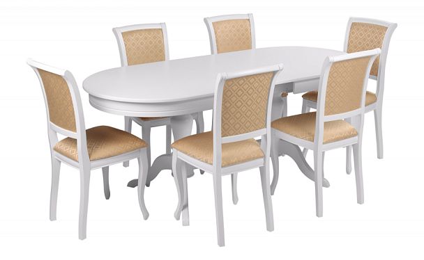 Обеденная группа стол Арей 140(180)х80х76 Белый и 6 стульев Арктос Белый/Бежевый жаккард - Вид 1