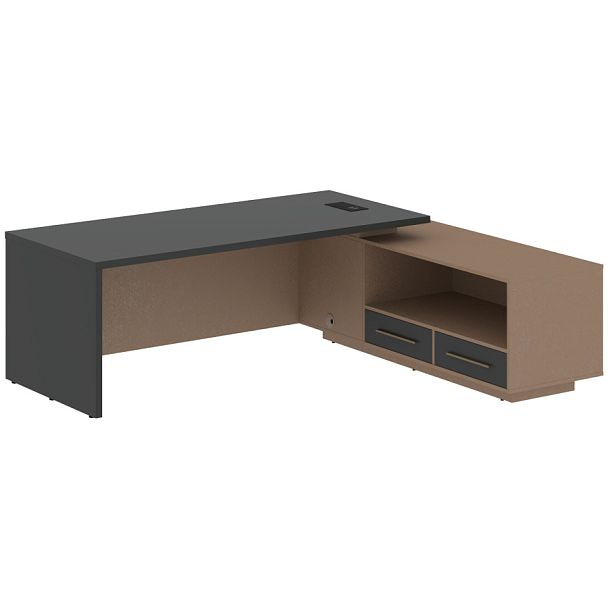 Стол руководителя с тумбой VCT 2319(R) Яшма черный/Бронза браш/Кобра 2300х1900х750 VELION - Вид 1