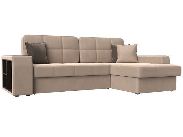 Угловой диван Брюссель правый (полностью велюр бежевый) - Вид 1