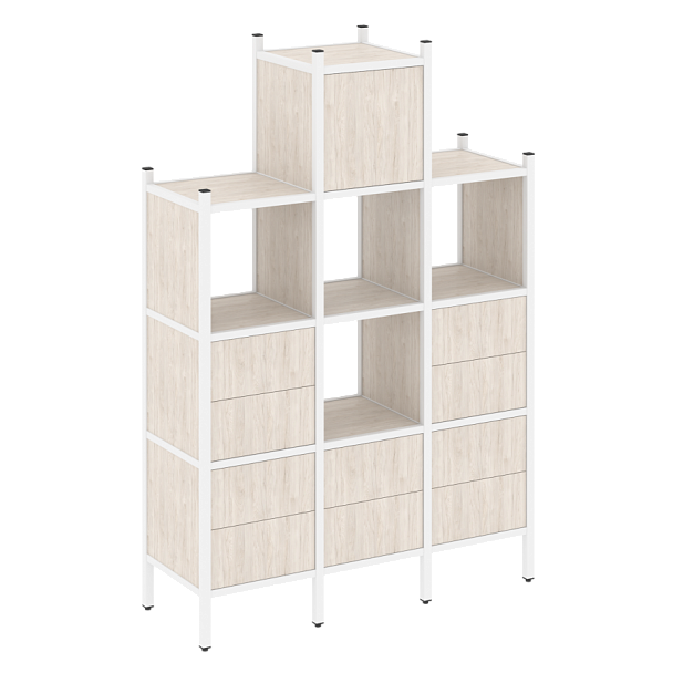 Loft Прямой стеллаж наборный VR.L-18 Денвер светлый/Белый металл 1278*446*1869 - Вид 1