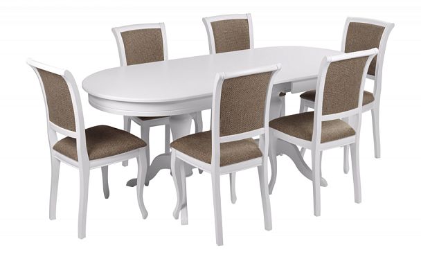 Обеденная группа стол Арей 160(210)х90х76 Белый и 6 стульев Арктос Белый/Коричневая рогожка - Вид 1