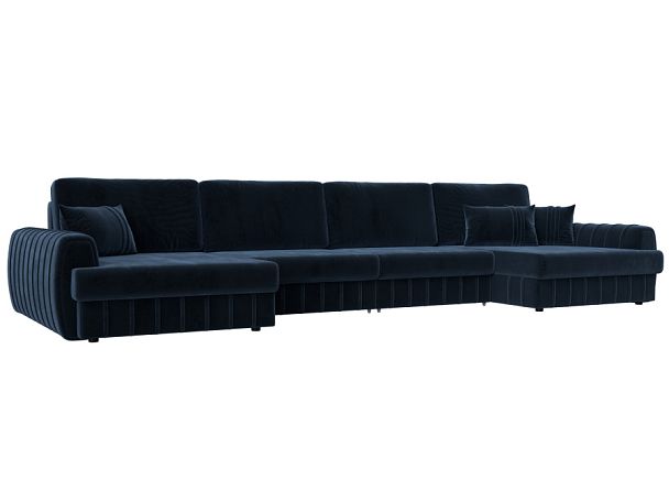 Диван П-образный Лига-057 НПБ Лонг Велюр синий - Вид 1