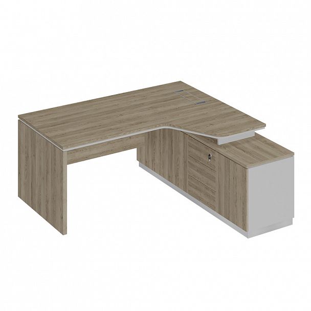Стол руководителя эргономичный (опора ДСП) на опорной тумбе правый "City" СИ 118 дуб гладстоун светлый/белый премиум/дуб гладстоун светлый - Вид 1