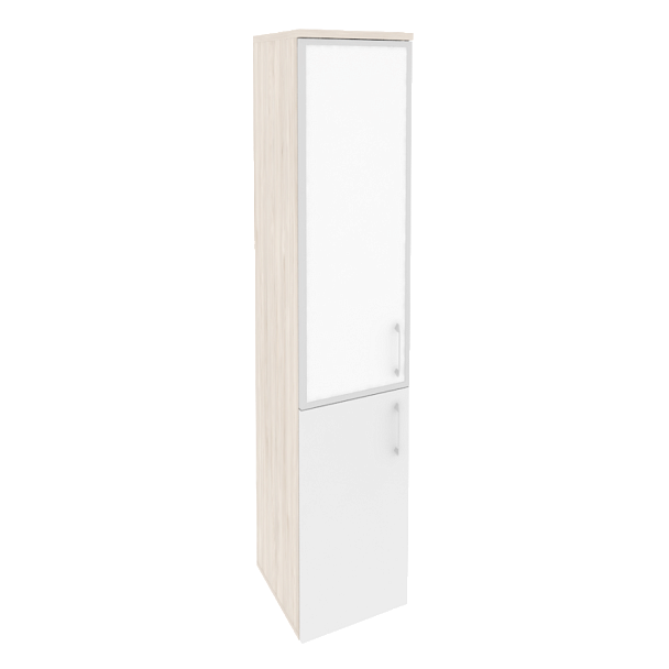 Onix Шкаф высокий узкий левый O.SU-1.2 R (L) white Денвер светлый/Белый бриллиант/Стекло white 400*420*1977 - Вид 1