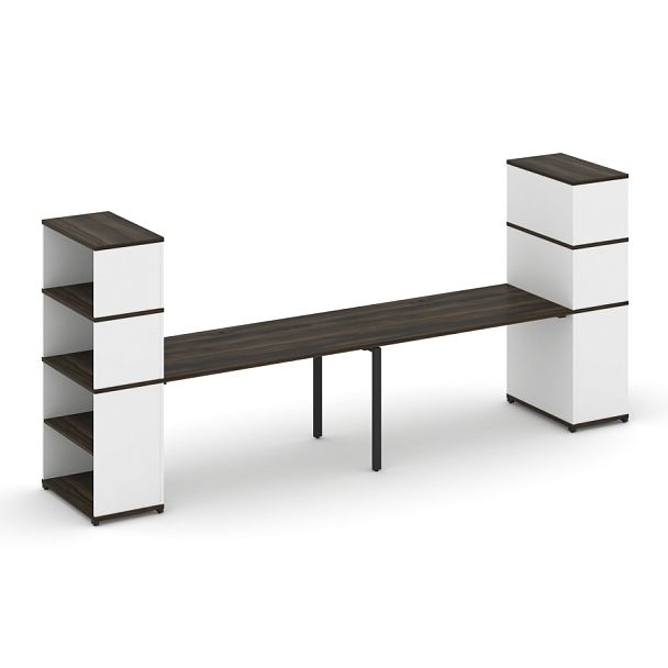 Concept Рабочая станция с опорными стеллажами с надставкой выс. CN.ORS-215 Дуб Мали/Белый Бриллиант/Металл Черный 3600*720*1530 - Вид 1