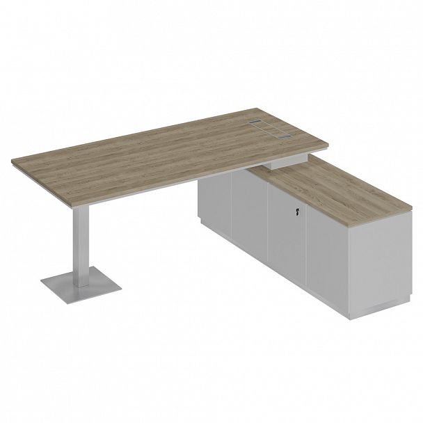 Стол руководителя на опорной тумбе (левый/правый) "City" СИ 101 дуб гладстоун светлый/белый премиум/белый премиум - Вид 1