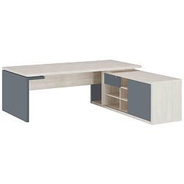 Стол рабочий на опорной креденции правый Zion 200x208x74 дуб шамони светлый - Фото предпросмотра