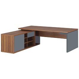 Стол рабочий на опорной креденции левый Zion 200x208x74 орех селект - Фото предпросмотра