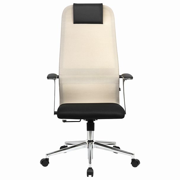 Кресло офисное BRABIX PREMIUM "Ultimate EX-801" хром, плотная двойная сетка Х2, черное/бежевое, 532919 - Вид 5
