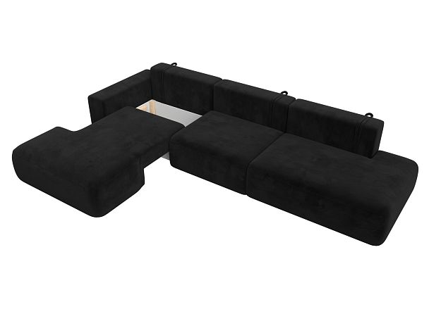 Диван угловой Лига-036 Модерн Лонг левый угол Велюр черный - Вид 7