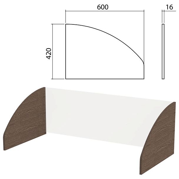 Панель боковая к экрану "Канц" 600х16х420 мм, КОМПЛЕКТ 2 шт., цвет венге, ЭК14.16 - Вид 2