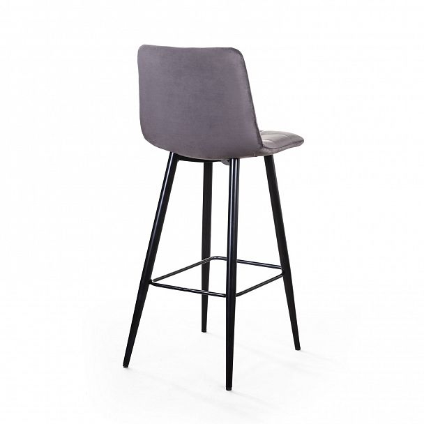 Стул барный UNO, бархат светло-серый 26 / чёрный конус - Вид 5