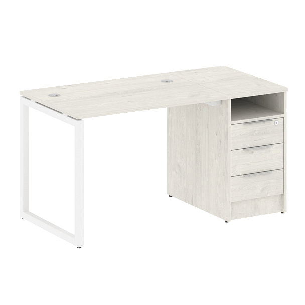 Metal System Quattro Р. ст. с тумбой на О-образном м/к 40БО.РС-СТП-1.1 Дуб наварра/Белый металл 1412*720*750 - Вид 1