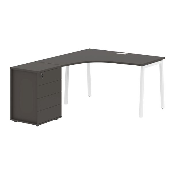 Стол эргономичный с тумбой ELCET 1318(L) Мокко/Белый 1360х1880х750 EDIS - Вид 1