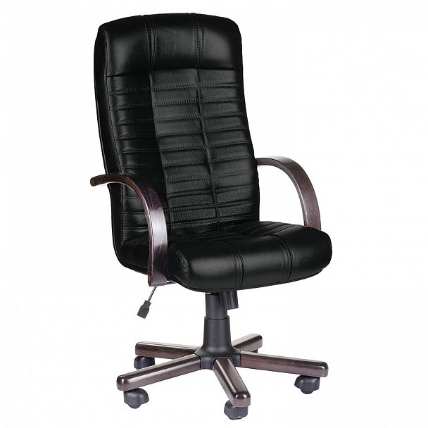 Кресло из натуральной кожи "Атлант-экстра", дерево (орех), монолитный каркас, черное - Вид 2