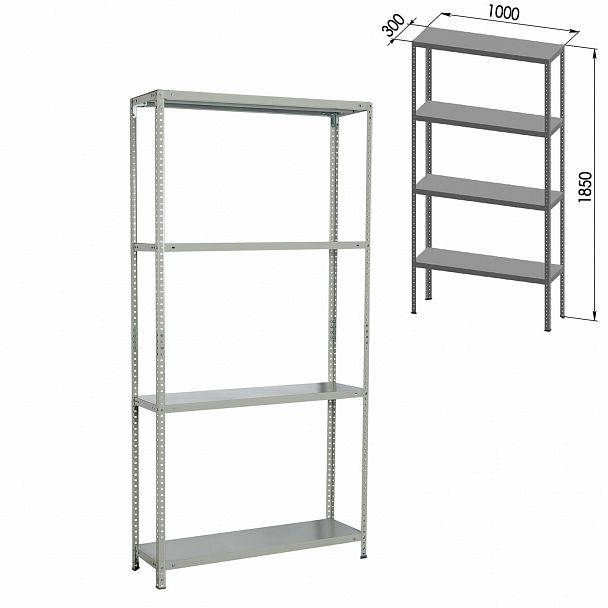 Стеллаж металлический BRABIX "MS Plus-185/30-4", 1850х1000х300 мм, 4 полки, регулируемые опоры, 291104, S241BR153402 - Вид 3