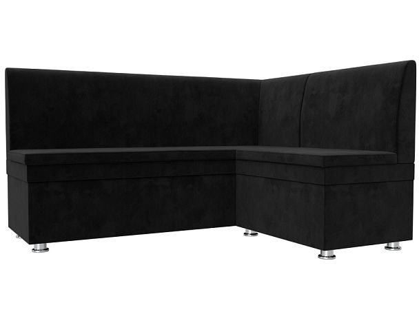 Кухонный угловой диван Уют правый (полностью велюр черный) - Вид 1