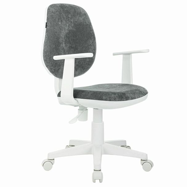 Кресло детское BRABIX "Fancy MG-201W", с подлокотниками, пластик белый, велюр, серое, 533010 - Вид 2