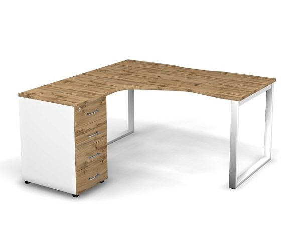 MATRIX 121S171-О Стол эгоном-й с тумбой L, пров-ик вырезной (O-опоры) 1580х1580х775 Дуб Крафт/Белый - Вид 1