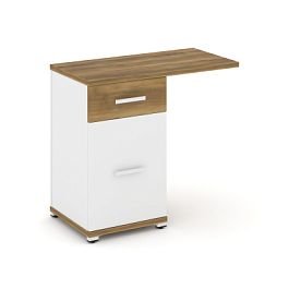 Concept Тумба приставная узкая 1 ящ.+1 распаш. фасад со свесом CN.TUS-003 W Сандал Янтарный/Белый Бриллиант/Металл Белый 836*420*750 - Фото предпросмотра