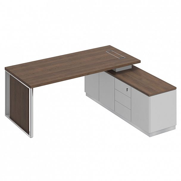 Стол руководителя на опорной тумбе (левый/правый) с декоративной вставкой "Bravo" БР 108 дуб гладстоун/белый премиум/белый премиум - Вид 1