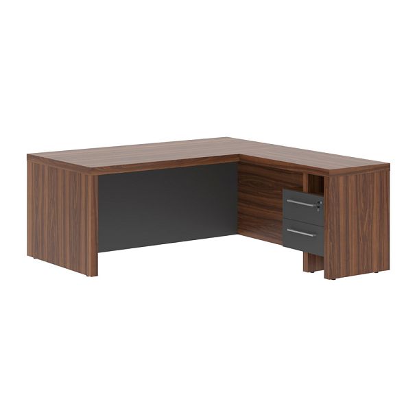 Стол руководителя с тумбой приставной ZCT 1819H.A(R) Антрацит/Орех Даллас 1800х1900х745 ZENN - Вид 1