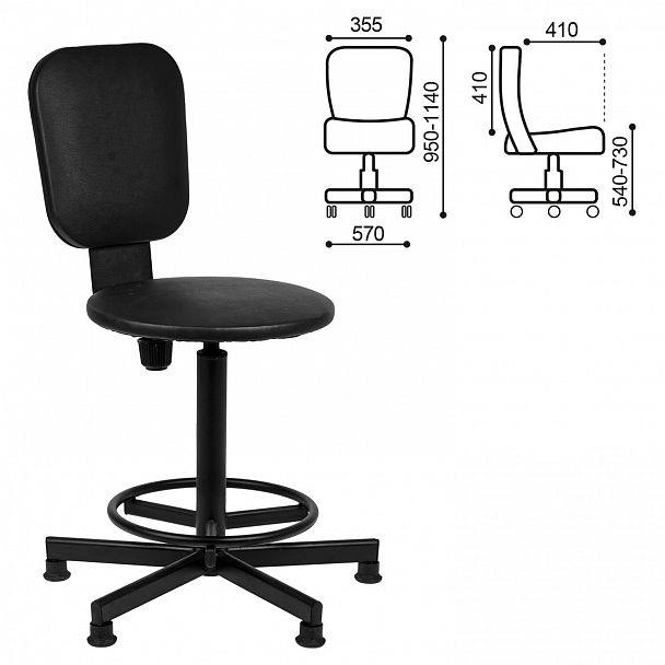 Кресло кассира, ресепшн РС37, без подлокотников, кожзам, черное - Вид 2