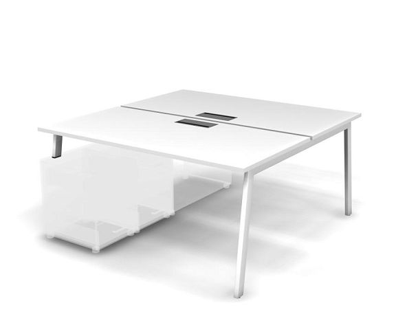 MATRIX 121В302-A Стол прямой двойной с опорой на тумбу, пров-ик Merida (А-опоры) 1580х1590х775 Белый - Вид 1