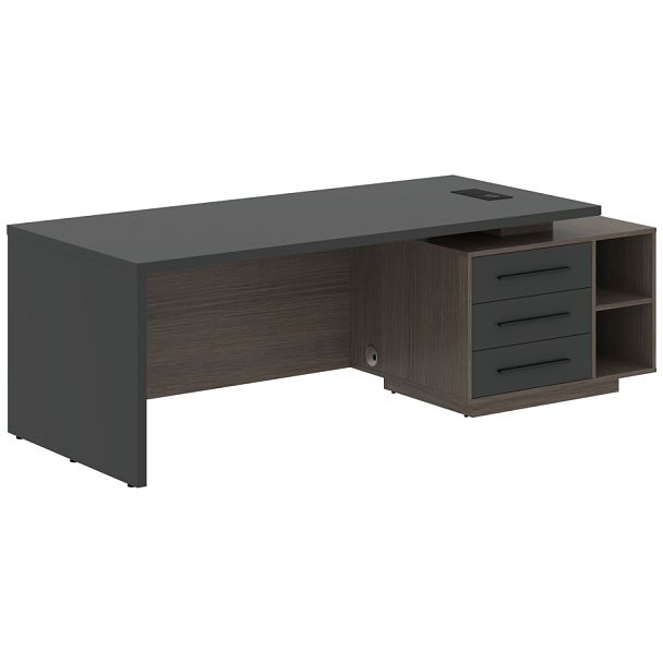 Стол руководителя с тумбой VCT 2390(R) Яшма черный/Черный матовый/Дуб Сильвер 2300х900х750 VELION - Вид 1