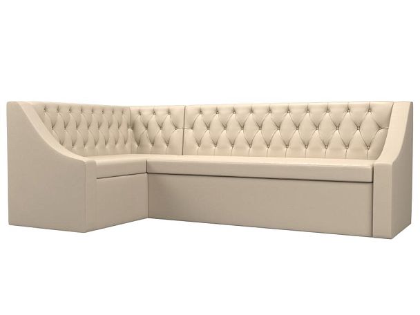 Кухонный угловой диван Мерлин левый (полностью экокожа бежевая) - Вид 1