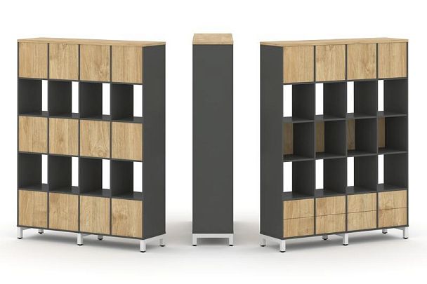 Стайл Проджект Набор стеллажа 1 сторон., 5 яр. SN.NS-541 Антрацит/Тиквуд Светлый/Металл Белый 1488*4 - Вид 1