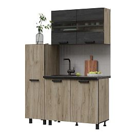 Кухня Эдинбург 1.4 с пеналом Фасад ЖЕЛЕЗНЫЙ КАМЕНЬ/Корпус ДУБ КРАФТ СЕРЫЙ - Фото предпросмотра