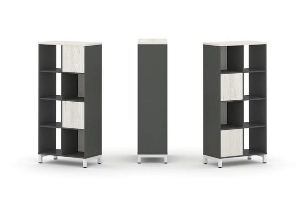 Стайл Проджект Набор стеллажа 2-х сторон., 4 яр. SN.NSD-421 Антрацит/Дуб Наварра/Металл Белый 754*40 - Вид 1