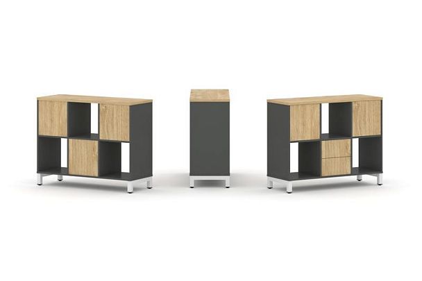 Style Project Набор стеллажа 1 сторон., 2 яр. SN.NS-231 Антрацит/Тиквуд Светлый/Металл Белый 1121*40 - Вид 1