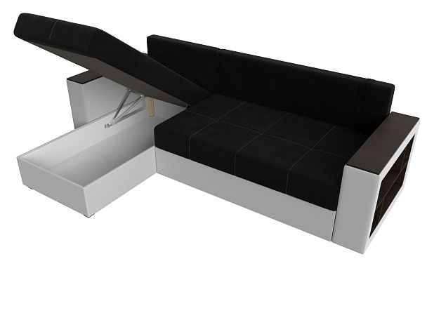 Диван угловой Дубай Лайт угол левый (основа микровельвет черный, компаньон экокожа белая) - Вид 7