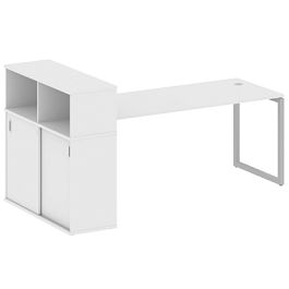 Metal System Quattro Стол письменный с шкафом-купе на О-образном м/к 40БО.РС-СШК-3.5 Т Белый/Серый металл 2210*1120*1098 - Фото предпросмотра