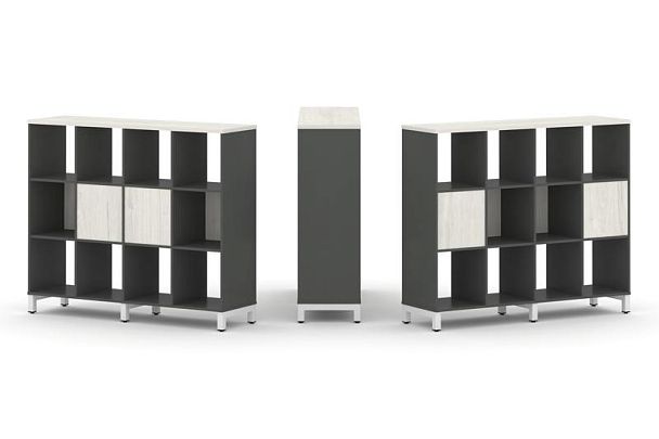 Style Project Набор стеллажа 2-х сторон., 3 яр. SN.NSD-341 Антрацит/Дуб Наварра/Металл Белый 1488*40 - Вид 1