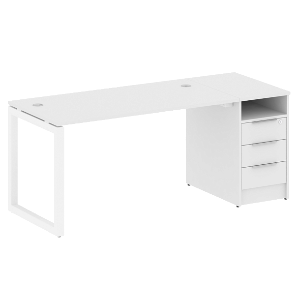 Metal System Quattro Р. ст. с тумбой на О-образном м/к 50БО.РС-СТП-1.3 Белый/Белый металл 1812*720*750 - Вид 1