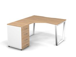 MATRIX 121S170-V Стол эгоном. с тумбой L, пров-ик вырезной (V-опоры) 1380х1580х775 Швейц-й вяз/Белый - Фото предпросмотра