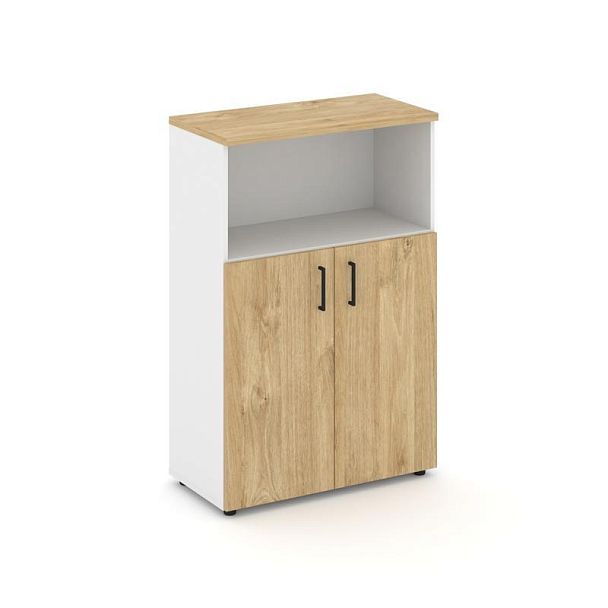 Style Project Шкаф средний широкий SN.STS-201 Белый/Тиквуд Светлый/Черный Ручки 796*400*1203 - Вид 1