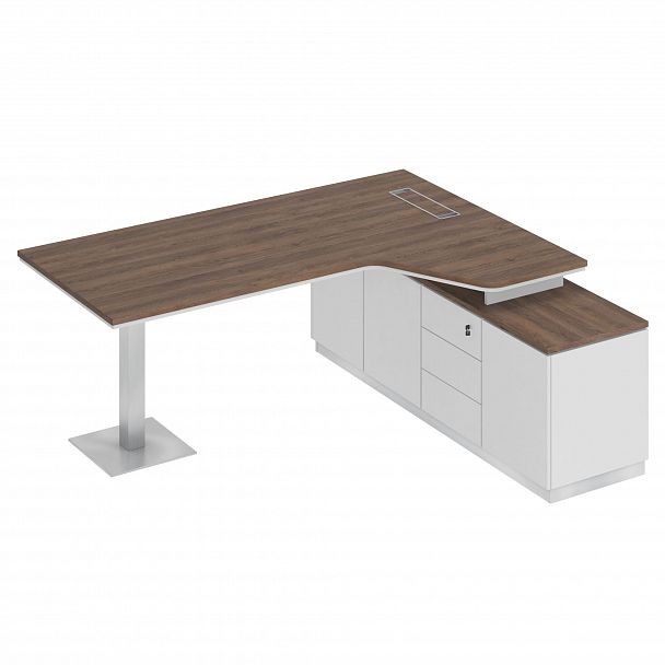 Стол руководителя эргономичный на опорной тумбе правый "City" СИ 114 дуб гладстоун/белый премиум/белый премиум - Вид 1