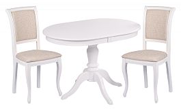 Обеденная группа стол Анфея 110(150)х75х76 Белый и 2 стула Арктос Белый/Кремовая рогожка - Фото предпросмотра