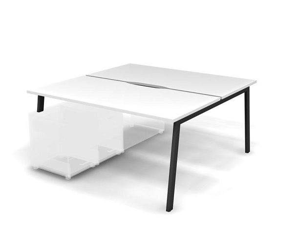 MATRIX 121В202-A Стол прямой, опора на тумбу, пров. вырез. (А-опоры) 1580х1590х775 Белый/Темно-серый - Вид 1