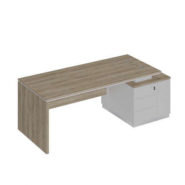 Стол руководителя (опора ДСП) на опорной тумбе (левый/правый) "City" СИ 111  дуб гладстоун светлый/белый премиум/белый премиум - Вид 1