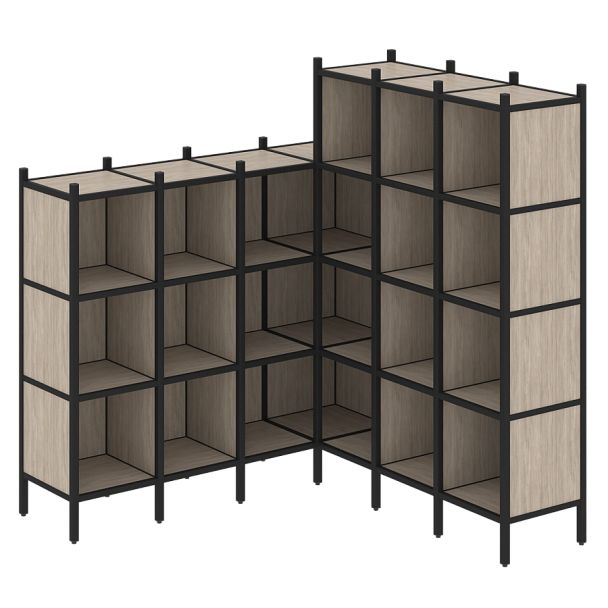 Loft Угловой внутренний стеллаж наборный VR.L-50 Дуб аттик/Чёрный металл 1694*1694*1869 - Вид 1