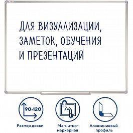 Доска магнитно-маркерная 90х120 см, алюминиевая рамка, ГАРАНТИЯ 10 ЛЕТ, STAFF, 235463 - Фото предпросмотра