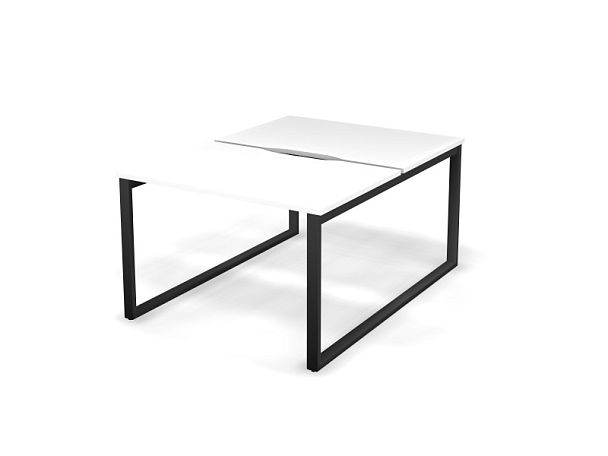 MATRIX 121S200-О Стол прямой двойной, пров-ик вырезной (O-опоры) 1180х1590х775 Белый/Темно-серый - Вид 1